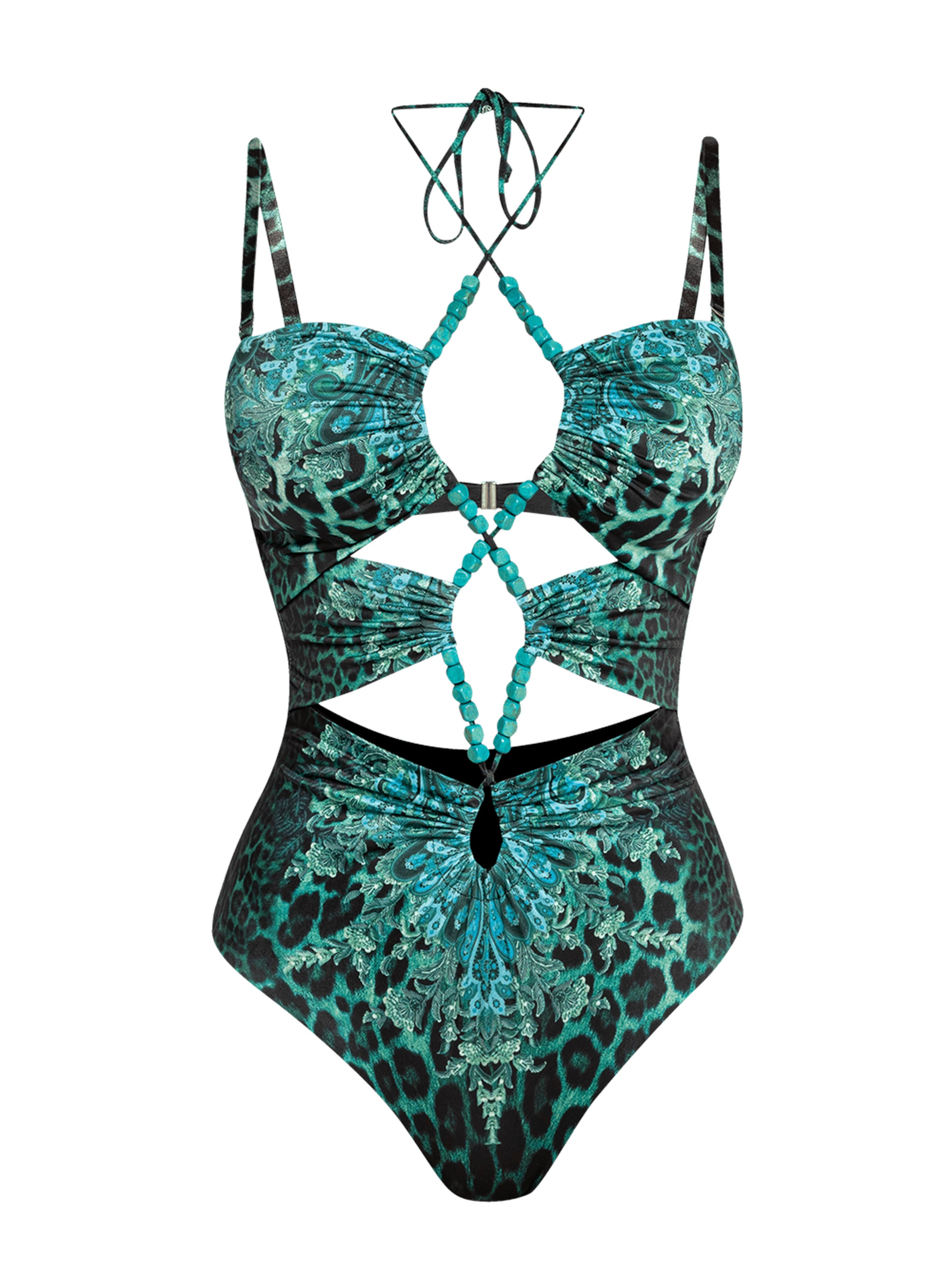 JIORO Swimsuit 'LEO NEON GRENN' in Green: front
