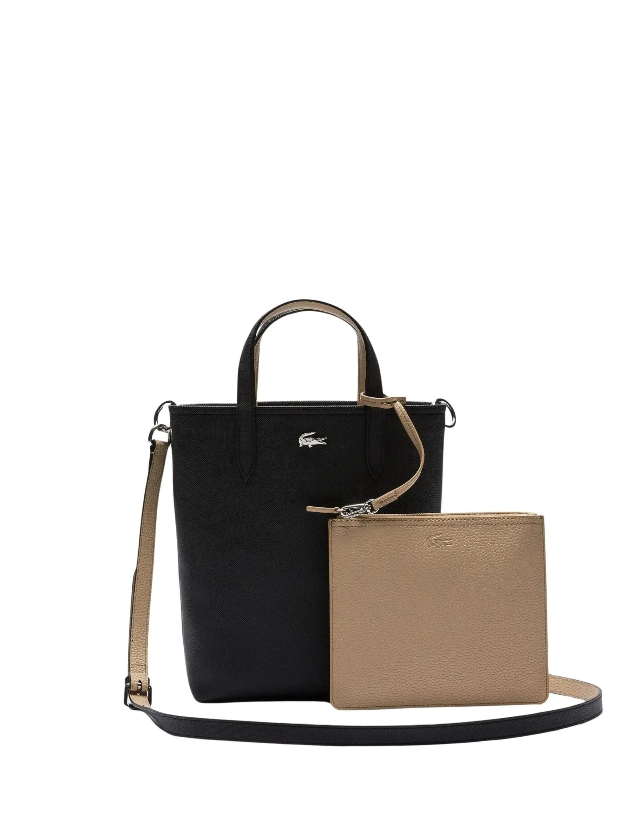 LACOSTE Shopper 'Lacoste Cabas/shopping réversible Noir Krema' in Zwart: voorkant