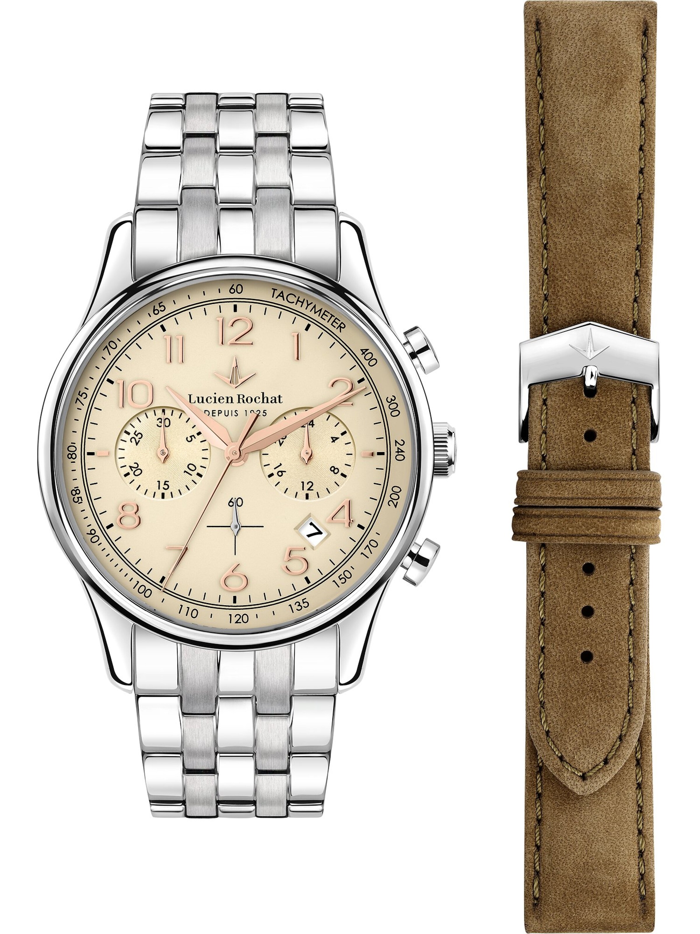 Lucien Rochat Analoguhr in Braun: Vorderseite