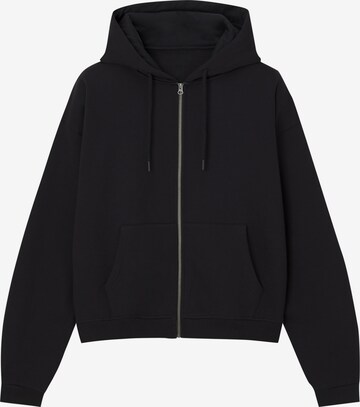 Pull&Bear Zip-Up Hoodie in Black: front