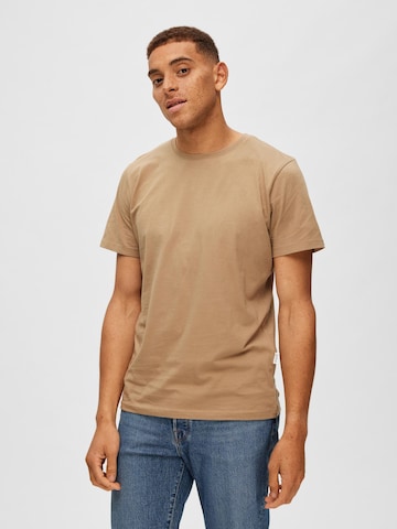 T-Shirt 'Aspen' SELECTED HOMME en marron : devant