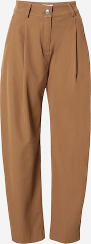 WEEKDAY Loose fit Pleat-Front Pants 'Terra' in Brown: front