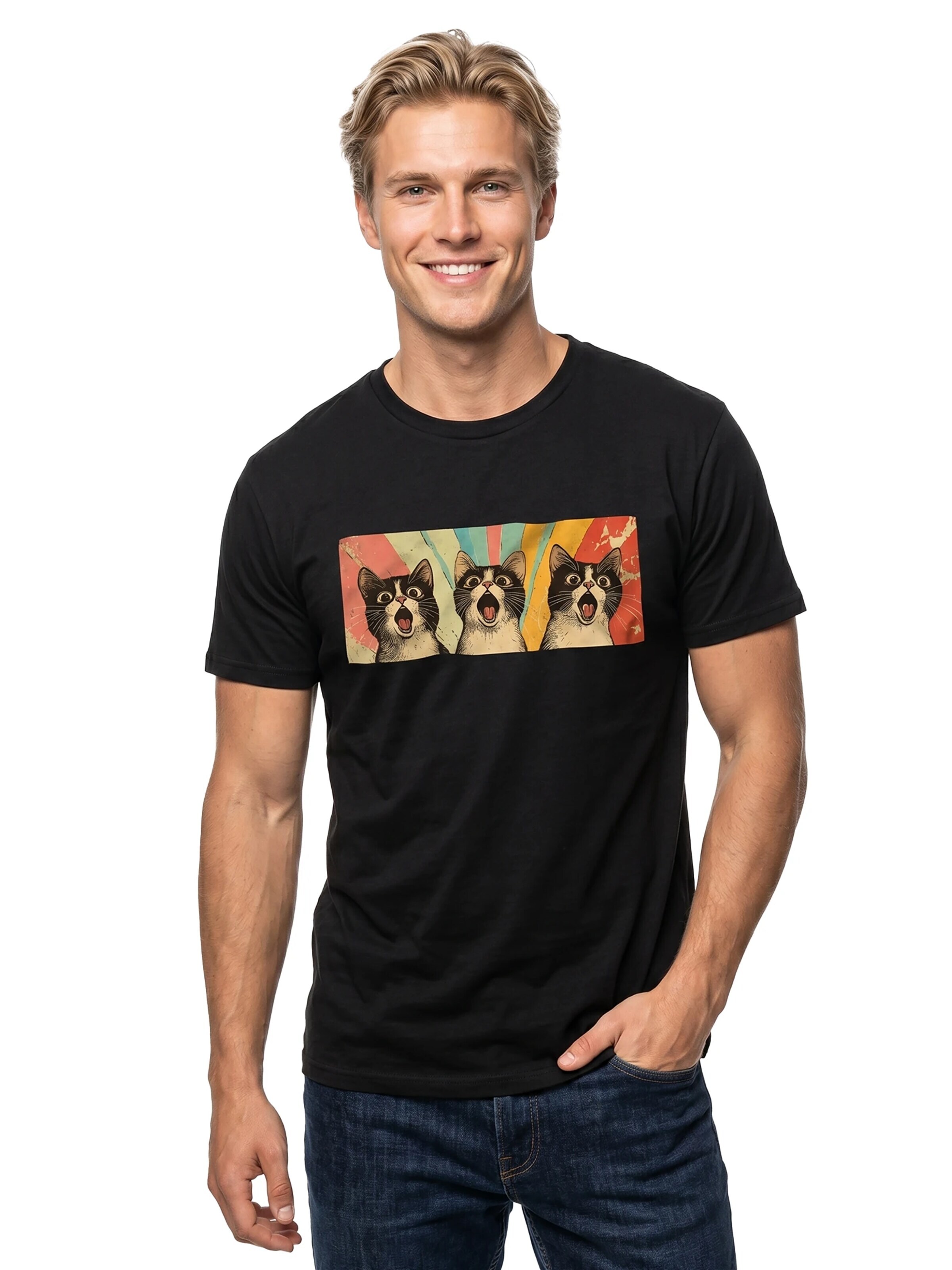 MAKAYA Shirt 'Panic-Cats' in Black