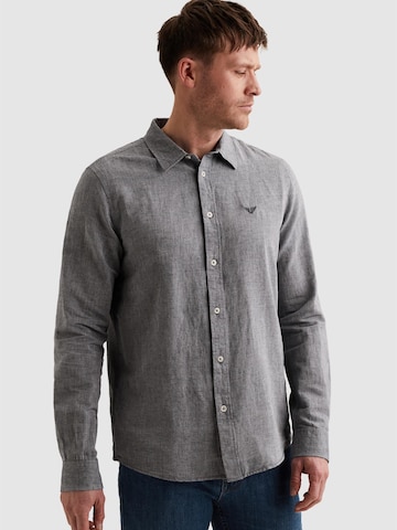 PME Legend Regular fit Skjorta 'Cotton/linen shirt with embroidered logo' i blå