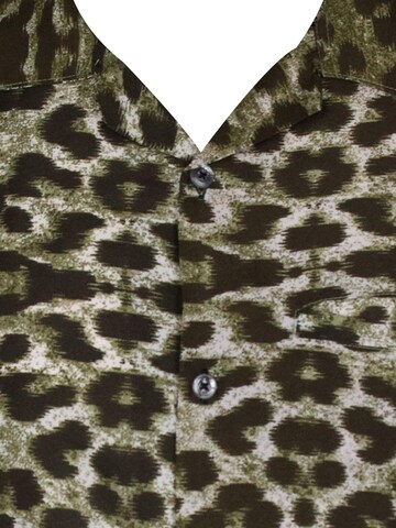 King Kameha Regular fit Button Up Shirt 'Leopard' in Brown