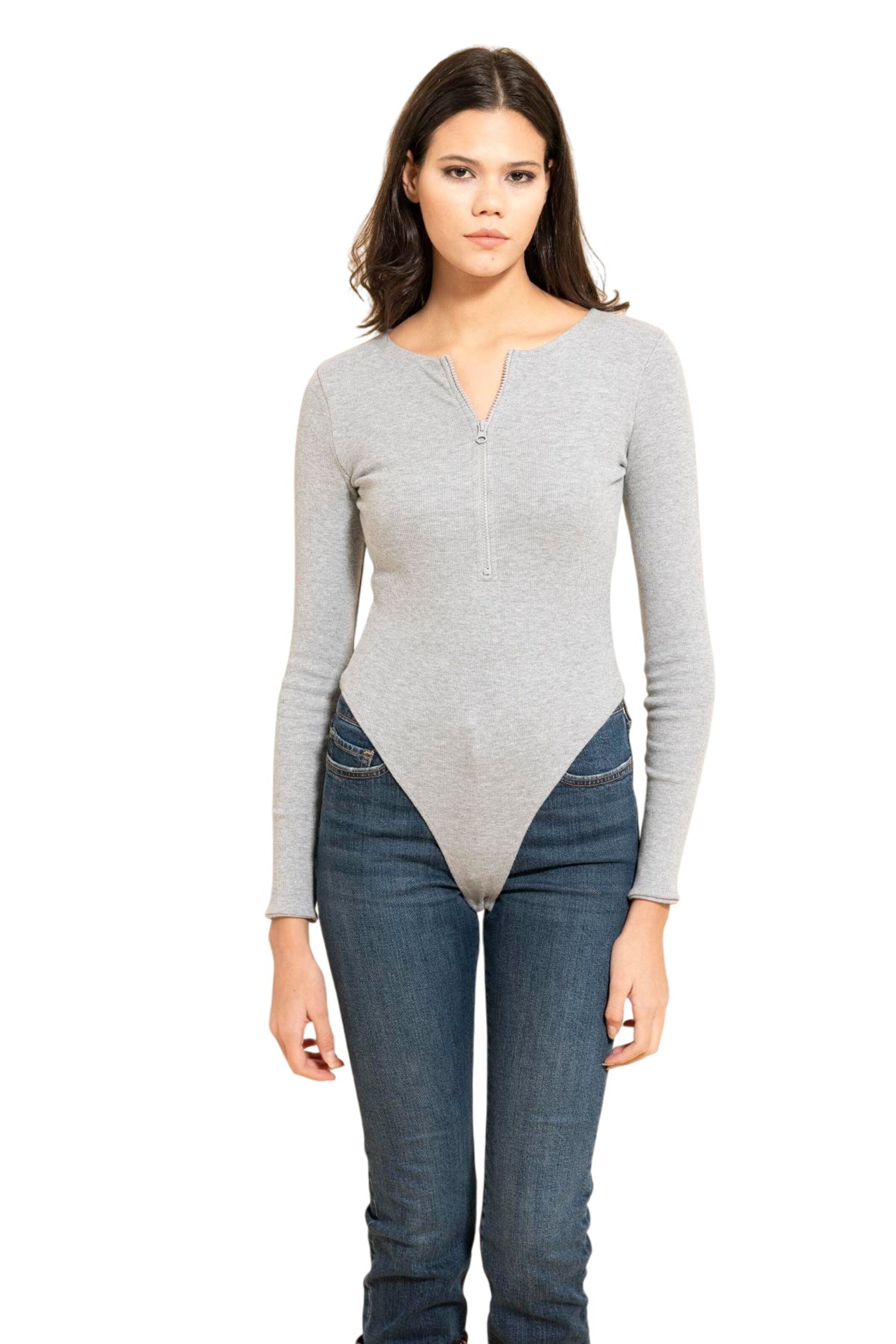 For You Moda Shirt Bodysuit in Grey: front