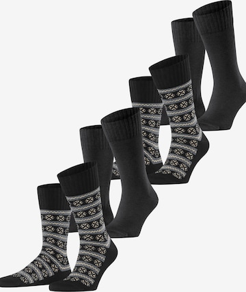 ESPRIT Socks 'Scandi Norwegian 4-Pack' in Black: front