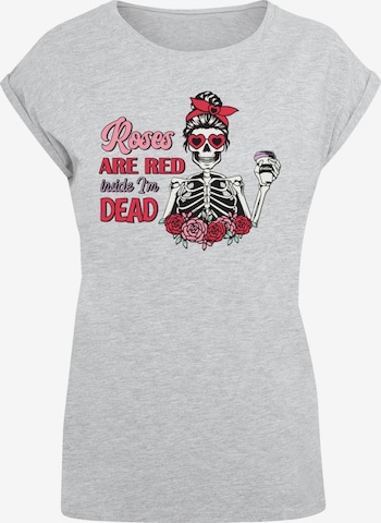 F4NT4STIC T-Shirt 'Anti Valentinstag Roses are red' in Grau: Vorderseite