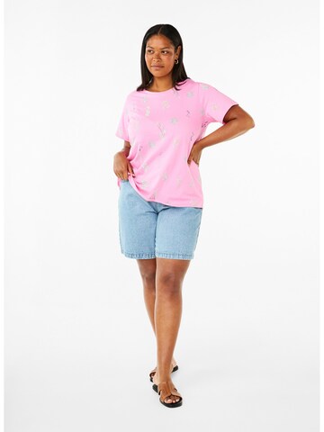 Zizzi T-Shirt 'Velin' in Pink