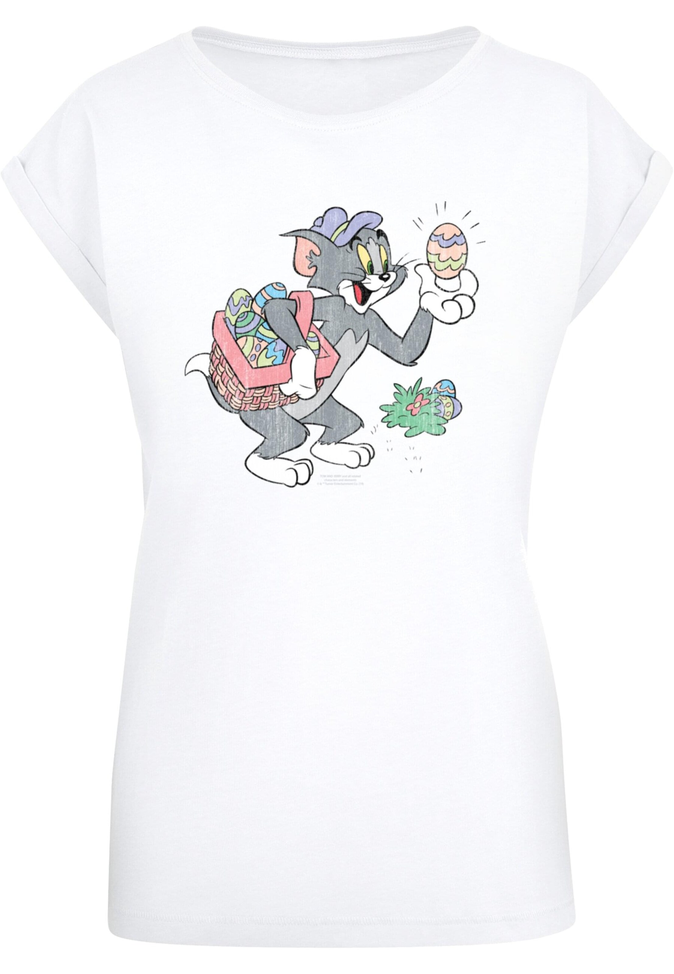 ABSOLUTE CULT Shirt 'Tom And Jerry - Tom Egg Hunt' in White: front