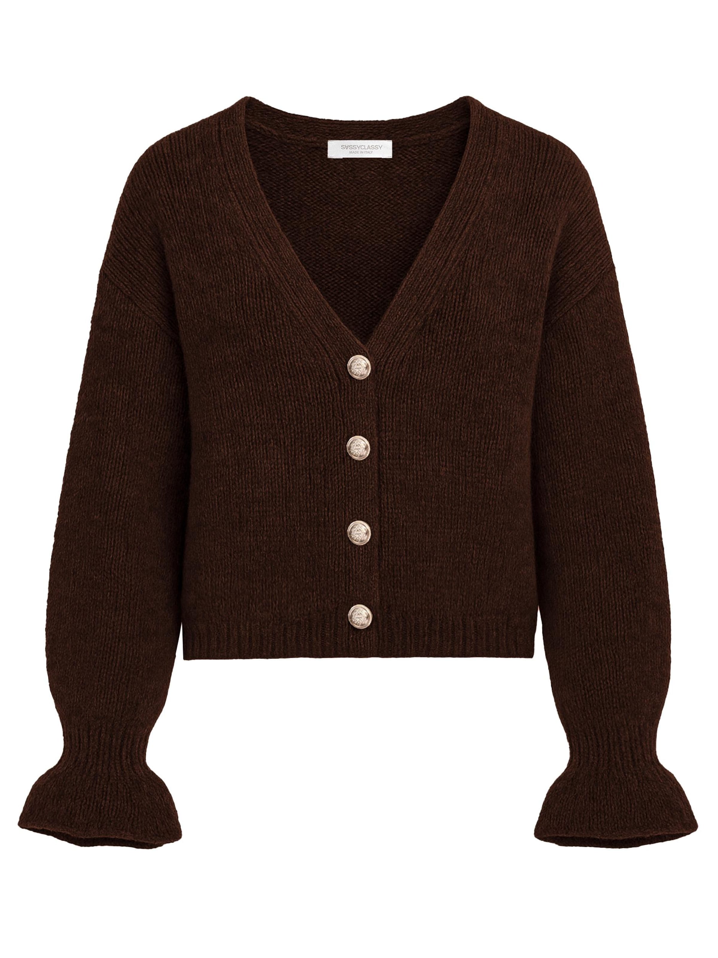 SASSYCLASSY Knit Cardigan in Brown: front