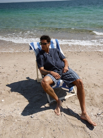 BLEND Loosefit Chino ' BHMaddox Linen Mix Striped ' in Blauw