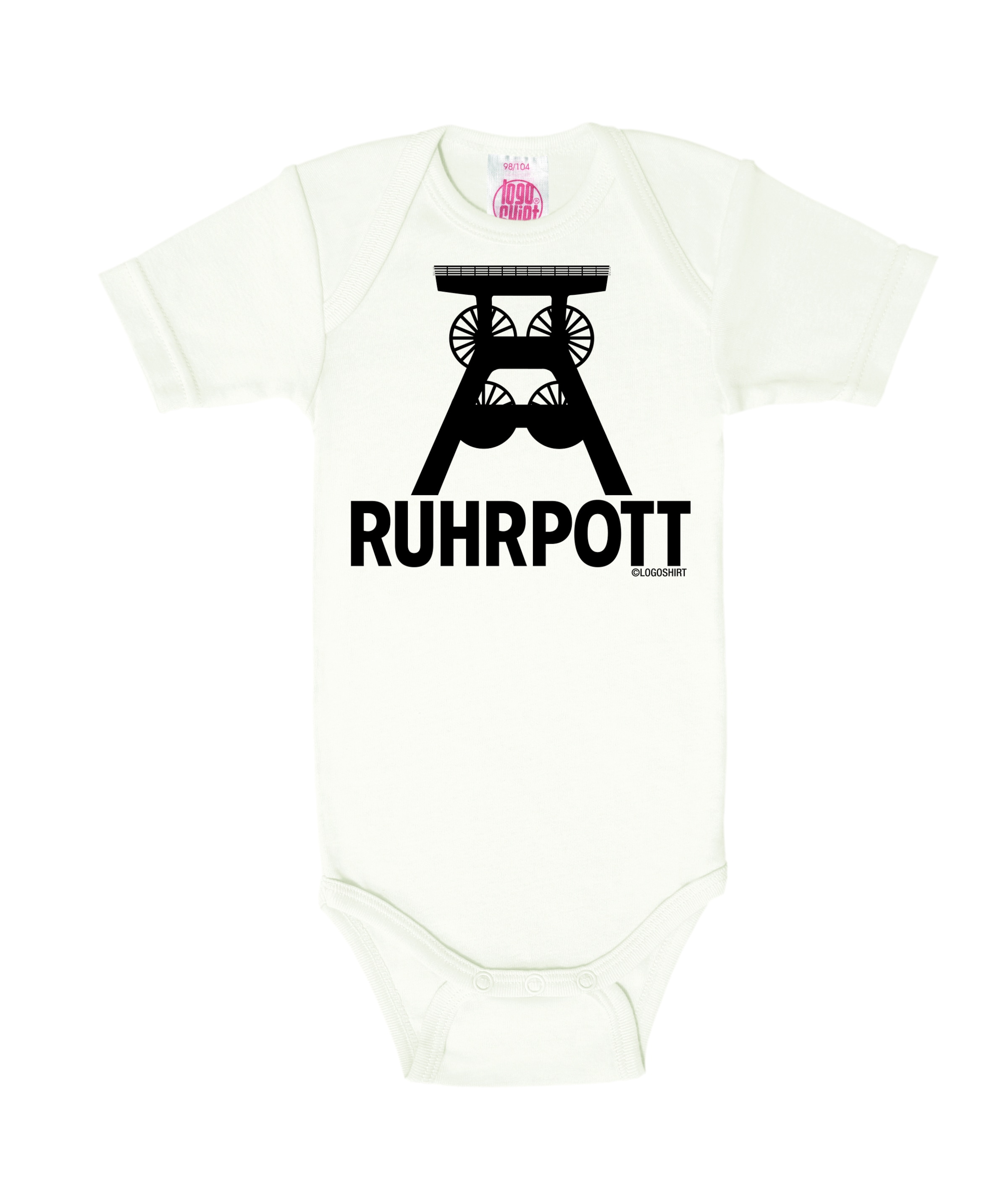 LOGOSHIRT Baby-Body 'Ruhrpott-Print' in Weiß: Vorderseite