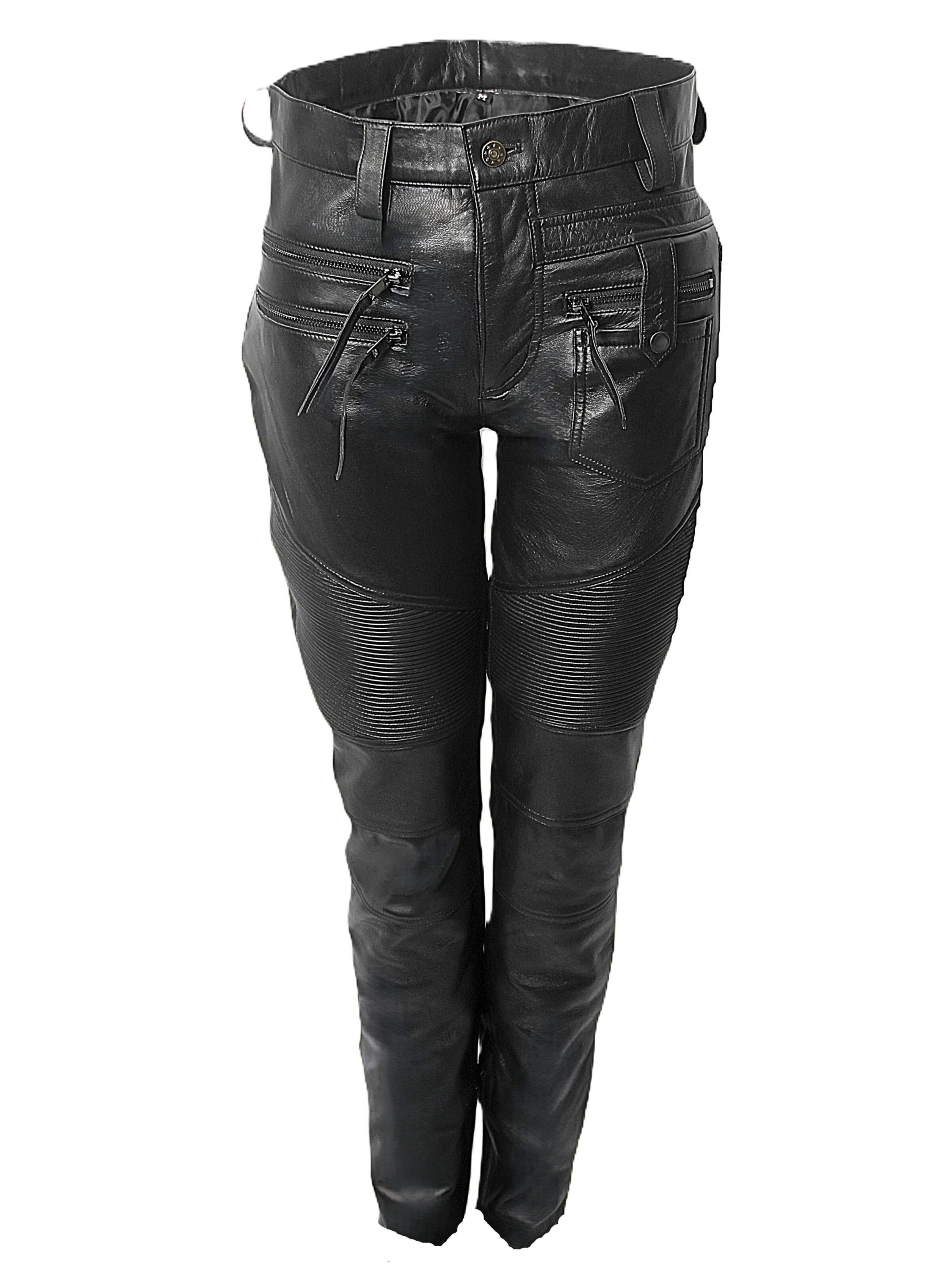 Be  Noble Slim fit Trousers 'Lederhose im Biker-Style mit Stretchleder' in Black: front