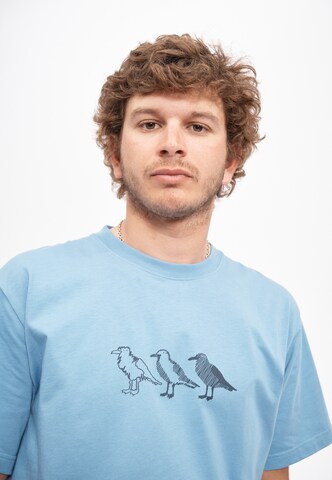 Cleptomanicx Shirt 'Classic Tee Scribble Gull' in Blue