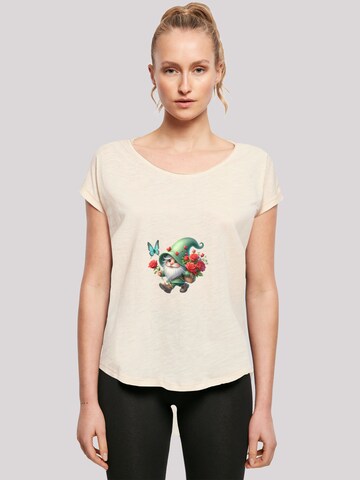 T-shirt 'Gnom Frühling Blumen Schmetterling' F4NT4STIC en beige : devant