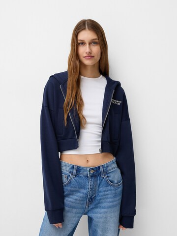 Bershka Zip-Up Hoodie in Blue: front