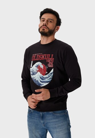 Oldskull Sweatshirt 'Asian Big W Vintage Logo Graphic' in Zwart: voorkant