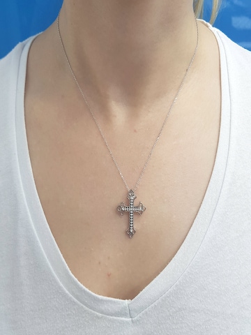 EinStein Diamant Pendant 'Kreuz Diamant Halskette Anhänger mit Kette 14 Karat Weißgold' in White
