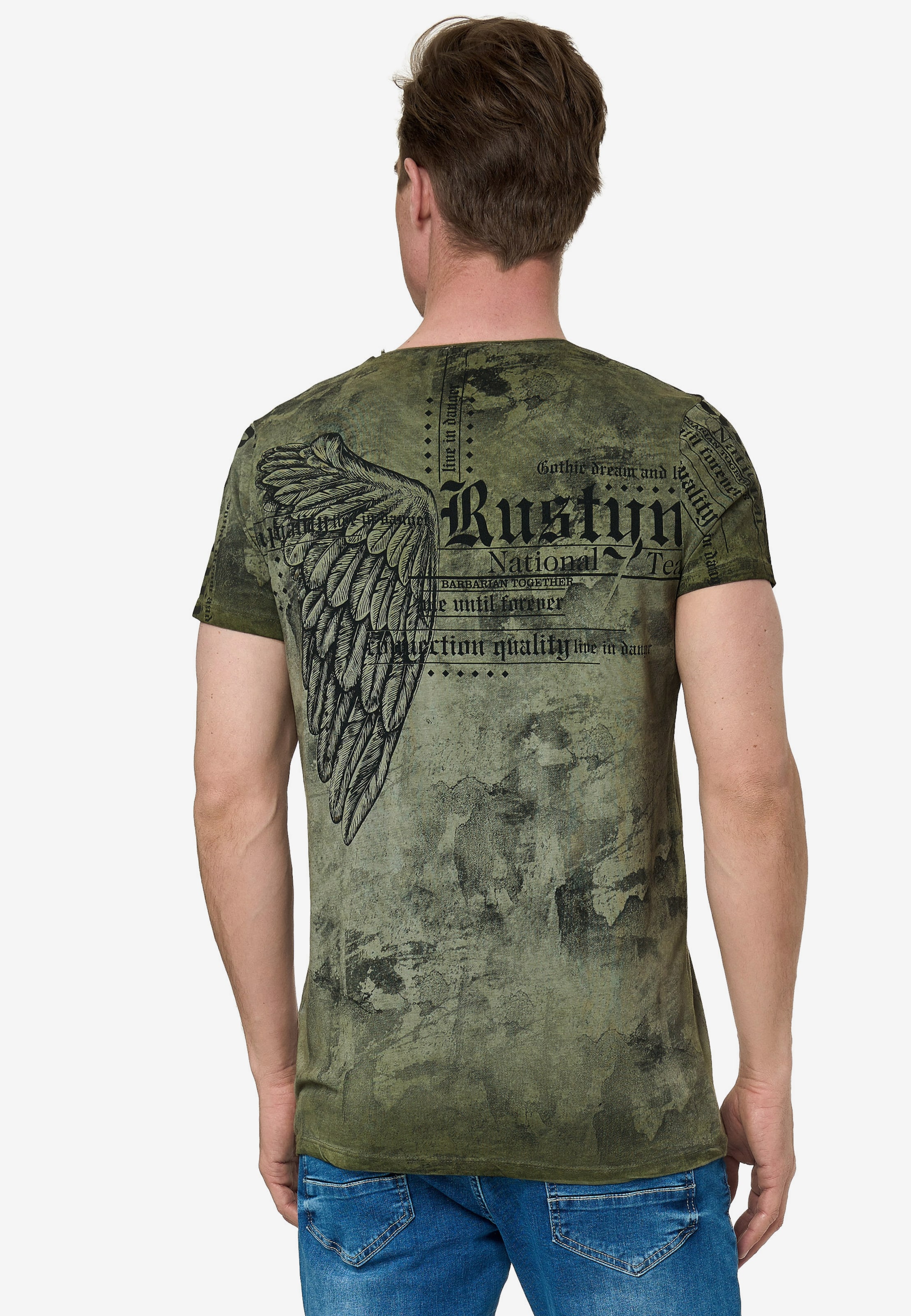 Rusty Neal T-Shirt mit All Over Print in Khaki | ABOUT YOU