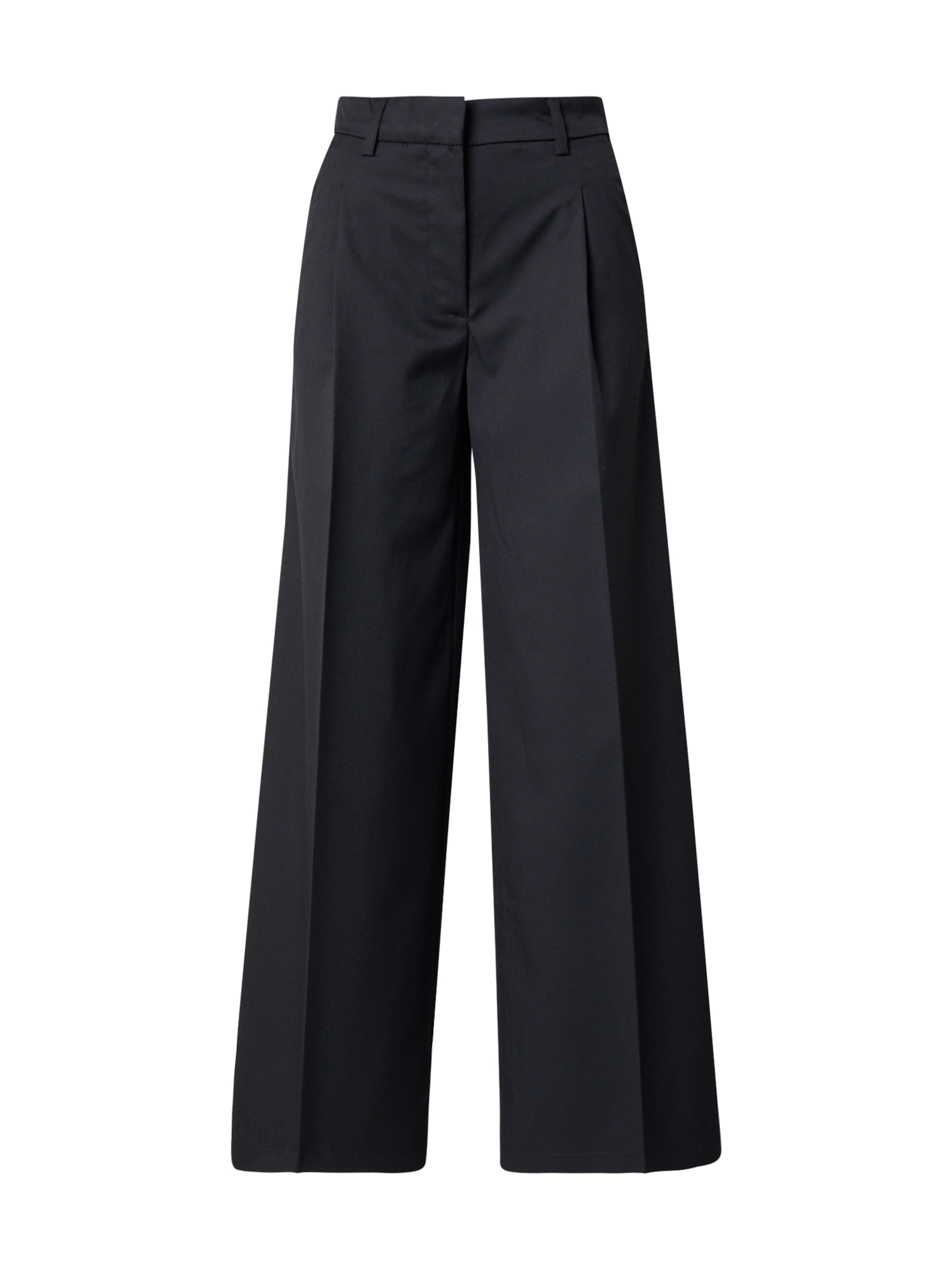 Monki Wide leg Trousers with creases in Black: front