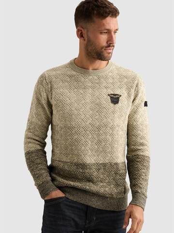 PME Legend Trui 'Pullover with gradient and tape detail' in Beige: voorkant