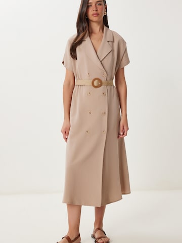 Robe-chemise Happiness İstanbul en beige : devant