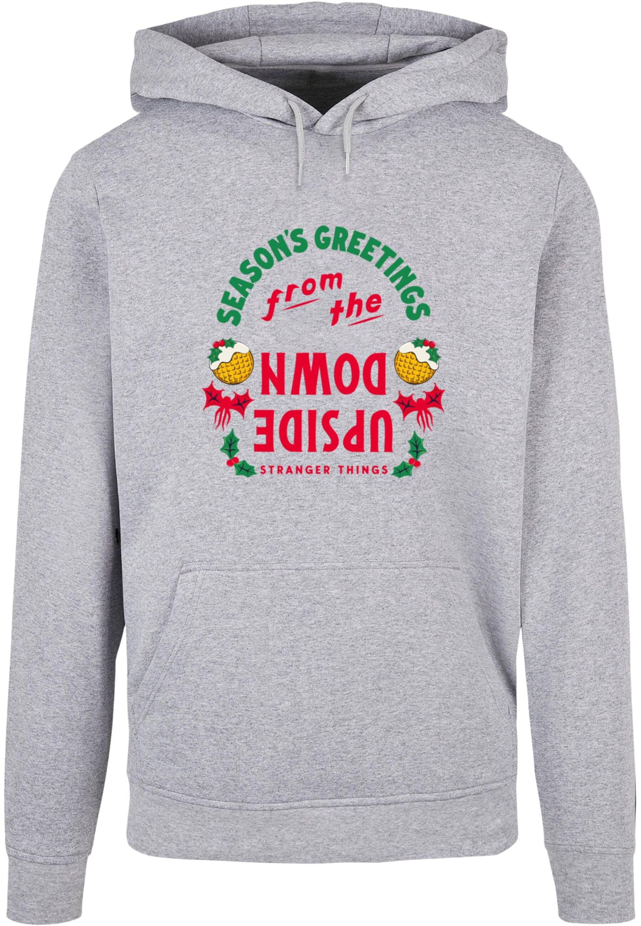 ABSOLUTE CULT Sweatshirt 'Stranger Things - Upside Down Seasons Greetings' in Grijs: voorkant