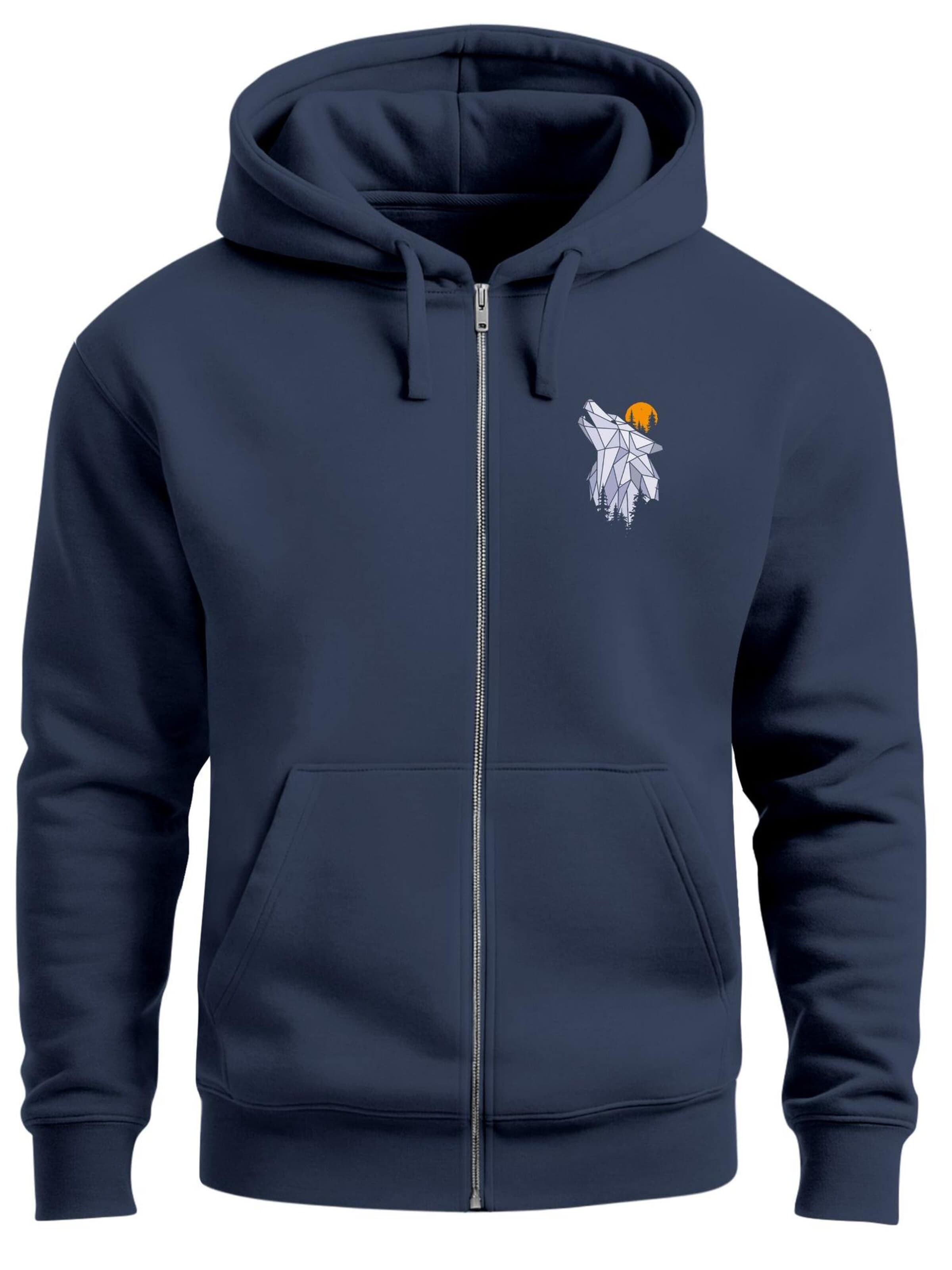 Neverless Sweatjacke 'Polygon Wolf'‌‌‌‌‌‌‌ in Blau: Vorderseite