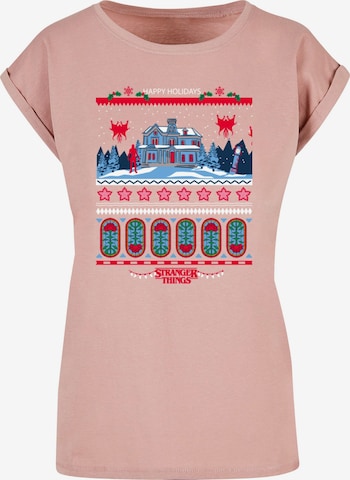 ABSOLUTE CULT T-Shirt 'Stranger Things - Fair Isle' in Pink: predná strana