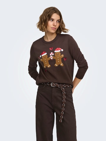 ONLY Pullover 'ONLXmas' in Braun: Vorderseite
