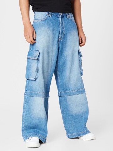 WEEKDAY Wide leg Cargojeans 'Pasadena' i blå: framsida