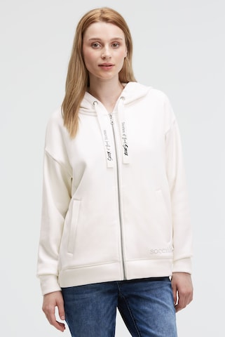 Soccx Kapuzensweatjacke mit Glossy-Rücken-Artwork in Weiß: Vorderseite