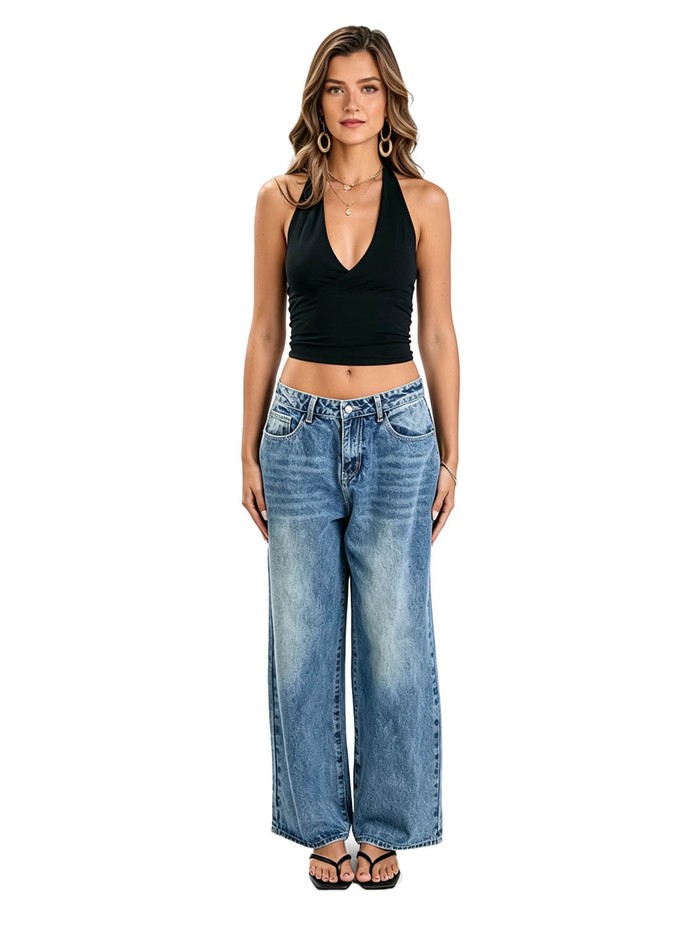 KoJooin Szeroka nogawka Jeansy 'Damen Weite Jeans mit Herz-Detail am Gesäß Vintage Waschung, Lässiger Schnitt,Trendige Relaxed Fit' w kolorze niebieski