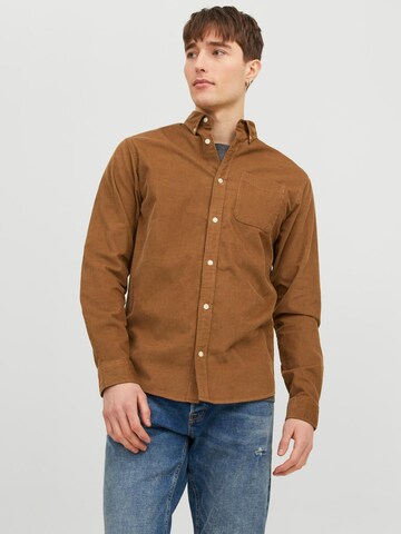 JACK & JONES Slim fit Button Up Shirt in Brown: front