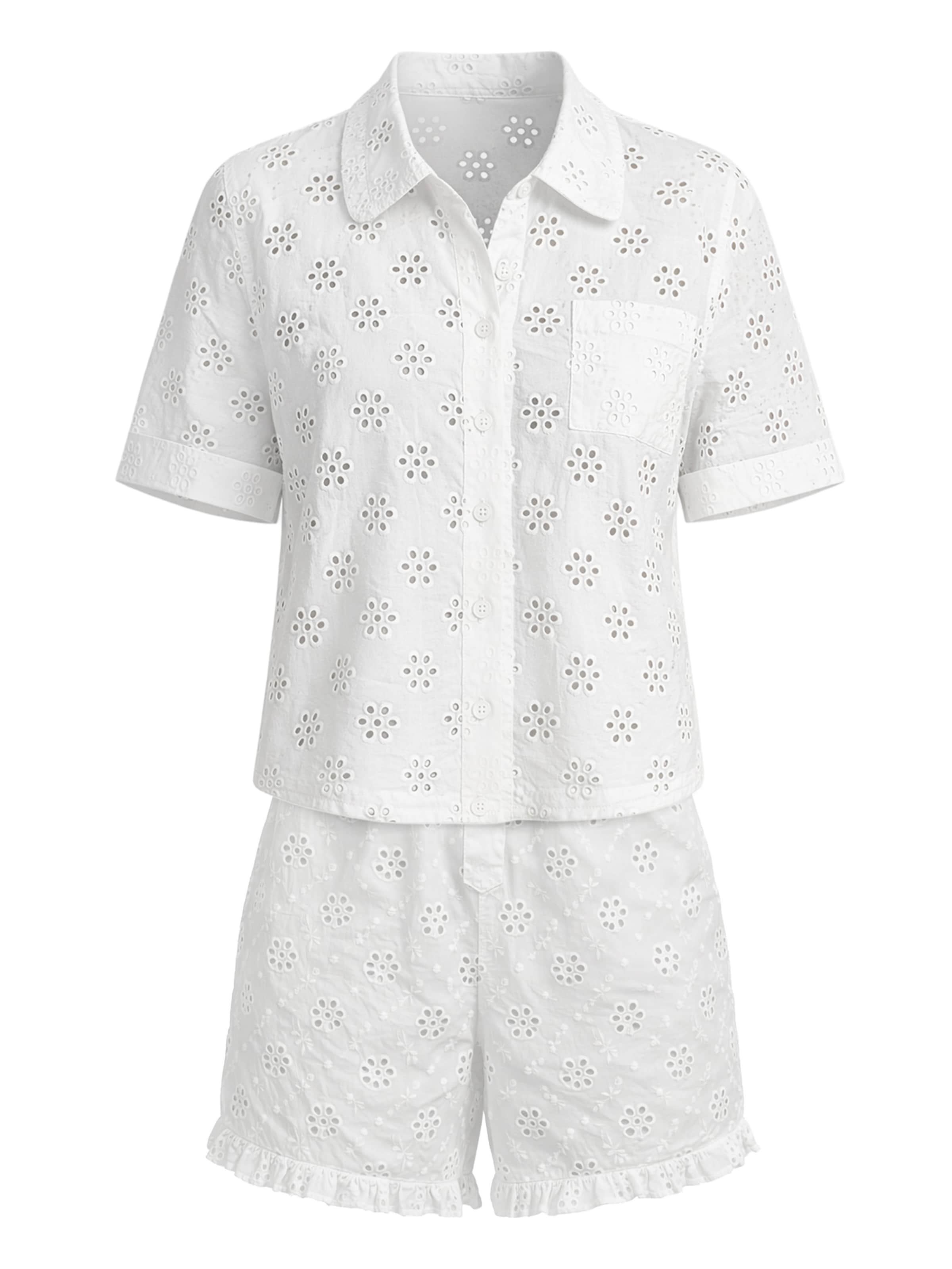 Pyjama ' Cotton Eyelet ' Polo Ralph Lauren en blanc : devant