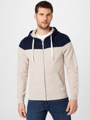 TOM TAILOR Regular fit Zip-Up Hoodie in Beige: front