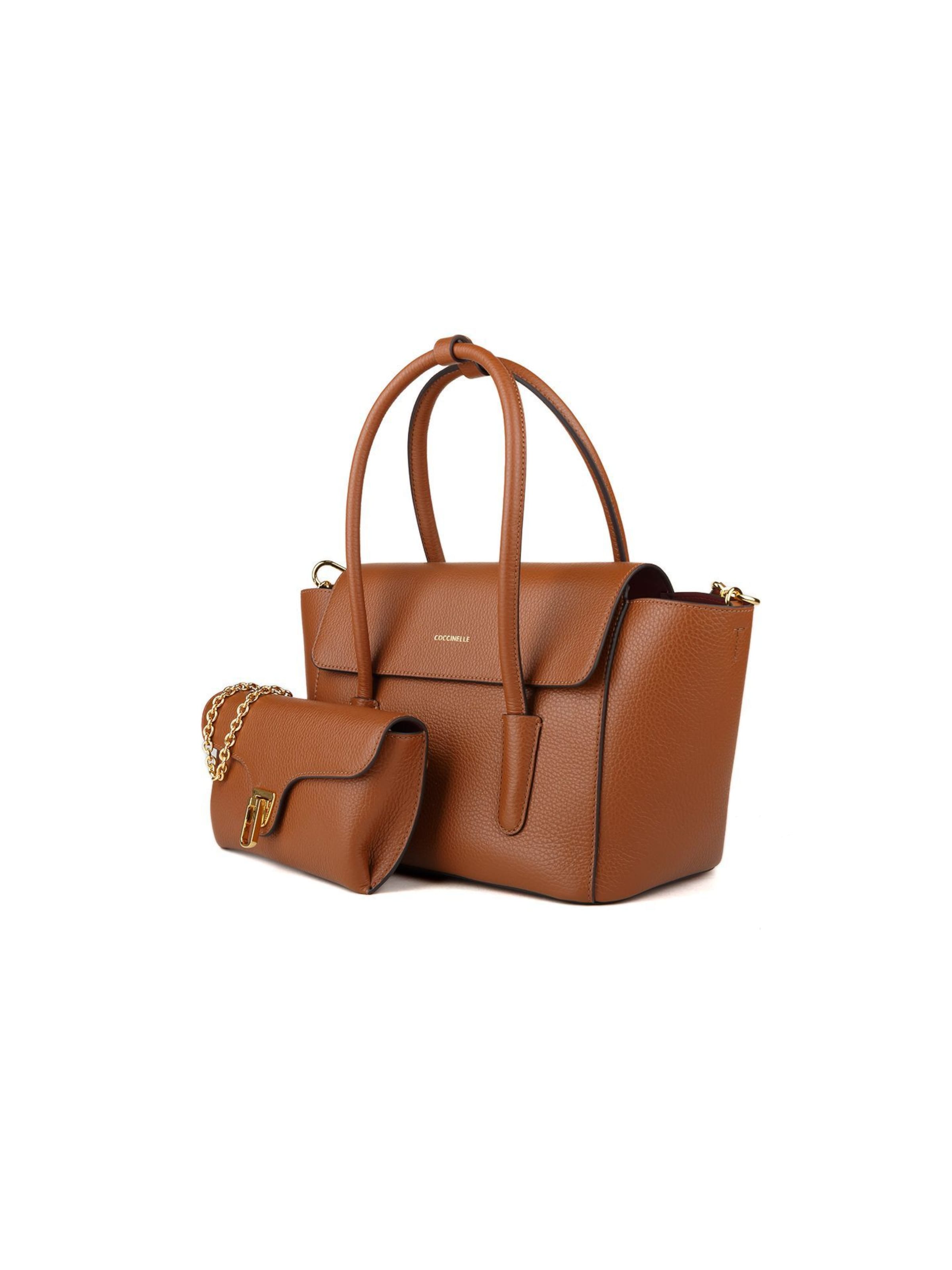 Coccinelle Handtas 'Coccinelle Double Beat Handbag Grained Leather' in Bruin