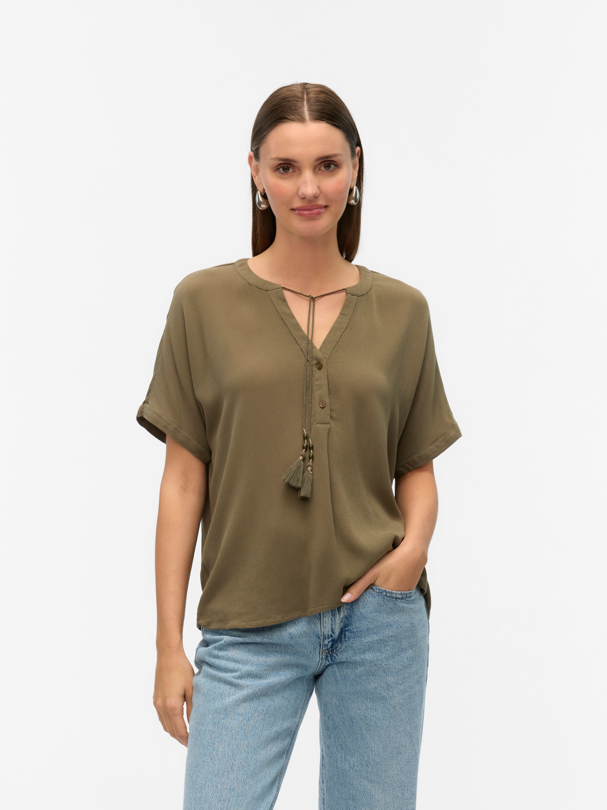 VERO MODA Блуза 'VMBENTE SS WIDE TOP WVN GA' в зелено: отпред