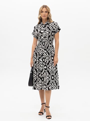 Passioni Sommerkleid 'Bedrucktes Kleid mit gesmokter Tallie'‌‌‌‌‌‌‌ in Schwarz: Vorderseite