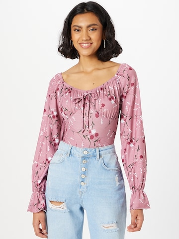 In The Style Blouse Bodysuit in Pink: front