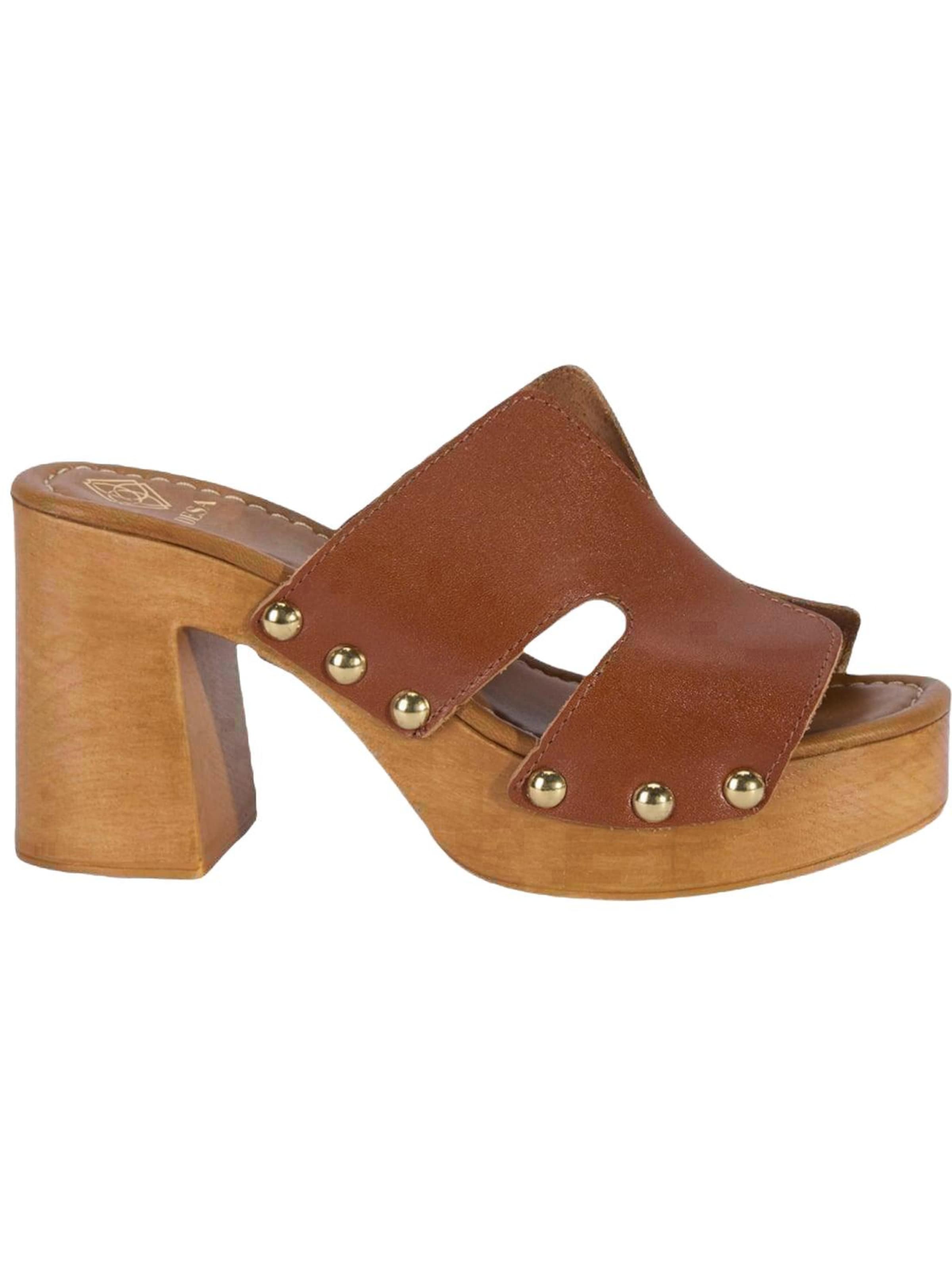Desa - Zapatillas de casa 'DESA Damen-Plateausandalen aus Leder mit Nietendetail' en marrón