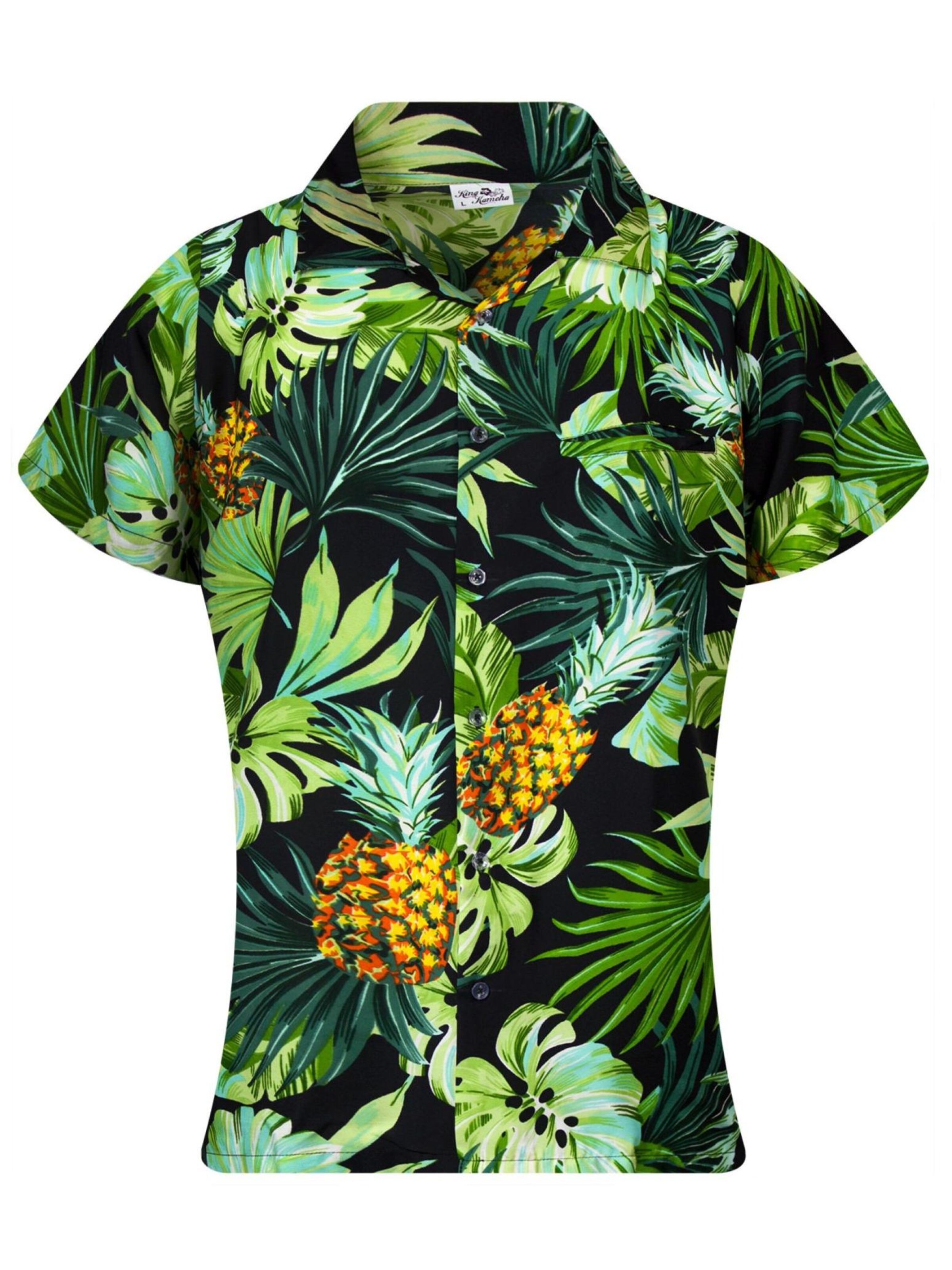 King Kameha Blouse 'Pineapple Leaves' in Black: front