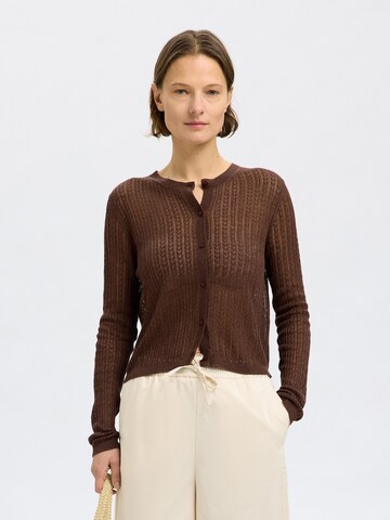 SELECTED FEMME Knit Cardigan in Brown: front