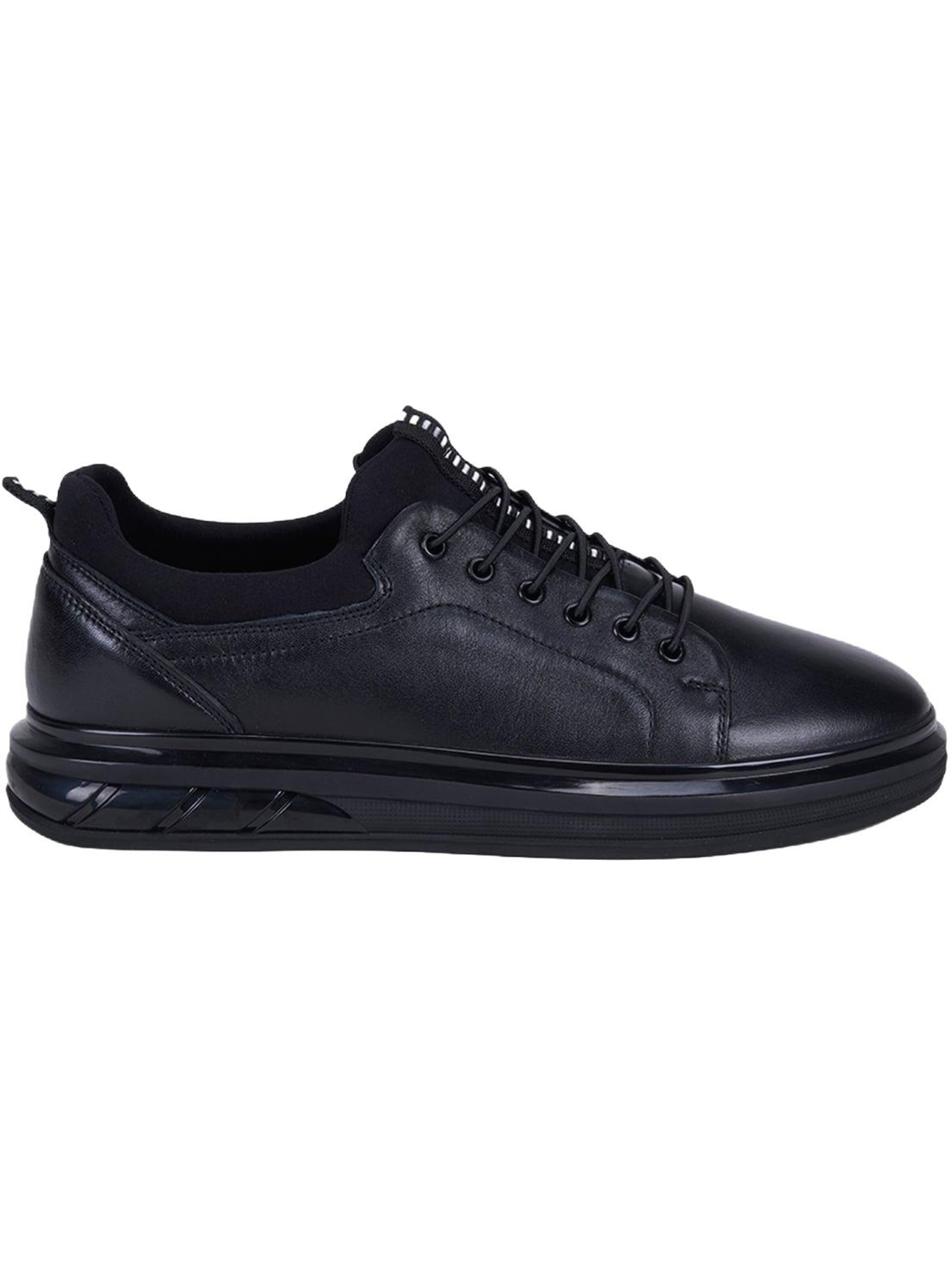 Desa Slip On 'DESA Herren-Sneaker aus Leder mit elastischen Schnürsenkeln'‌‌‌‌‌‌ in Schwarz