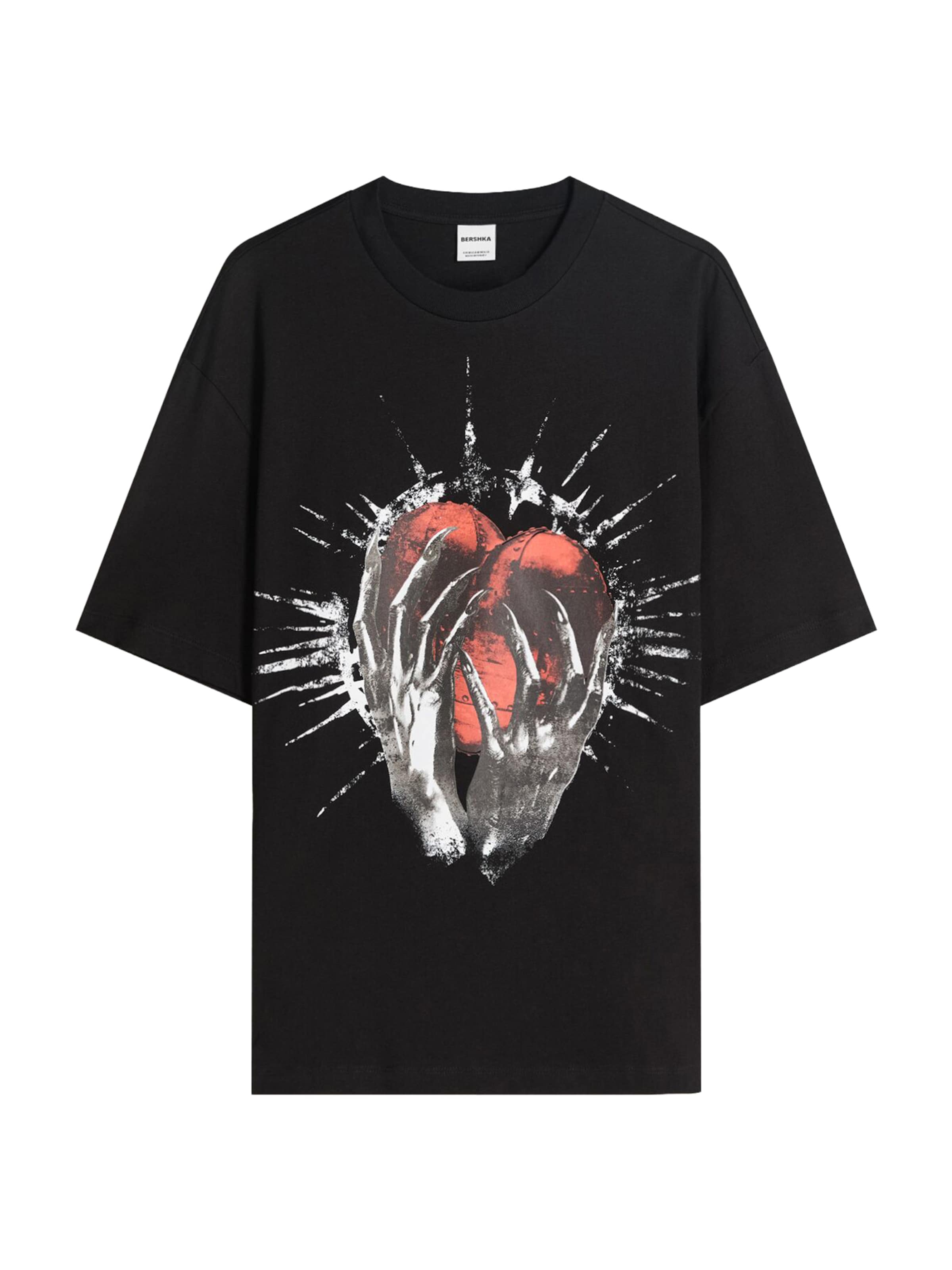 antracit / világospiros / fekete / fehér Bershka Póló 'HEART', Termék nézet
