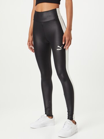 PUMA Skinny Workout Pants 'T7 Shiny' in Black: front