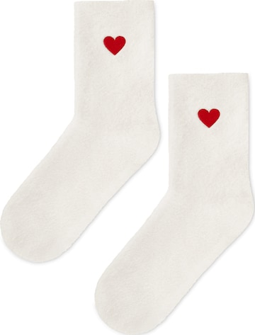 Calzino 'Kuschelsocken mit Icon Stickerei Herz Avocado Banane' di Circle Five in bianco: frontale