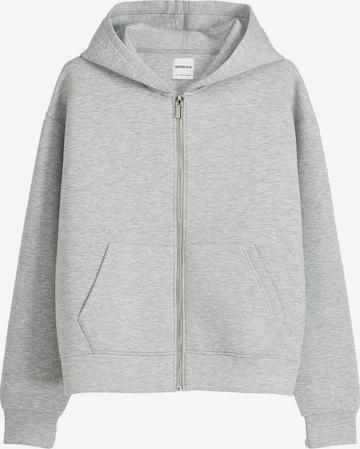 Bershka Zip-Up Hoodie in Grey: front