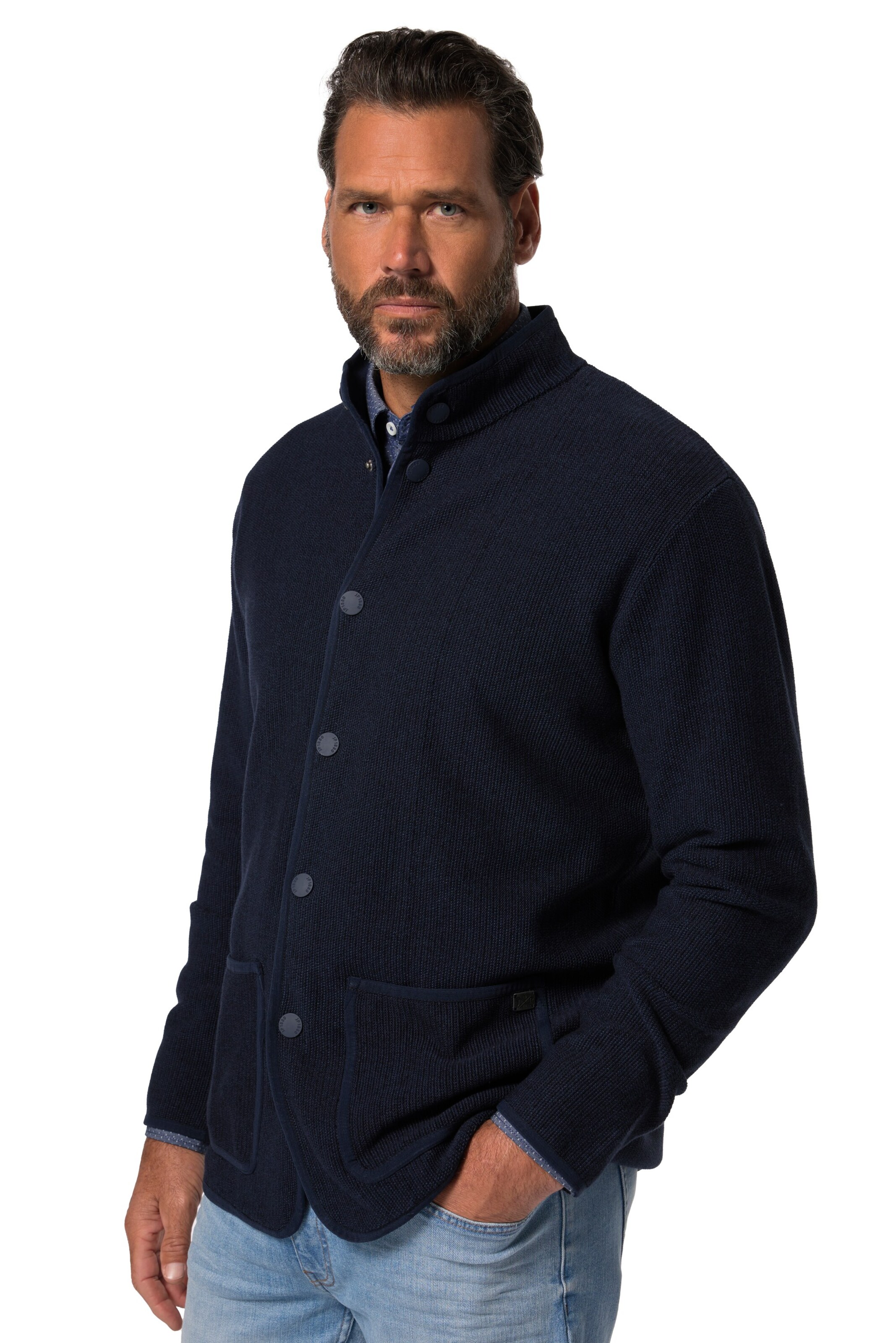 JP1880 Strickjacke in Blau: Vorderseite